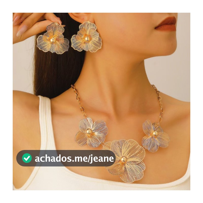 Conjunto Colar e Brincos Flor Feminino | Banhado a Ouro e Prata | Elegante e Sofisticado
