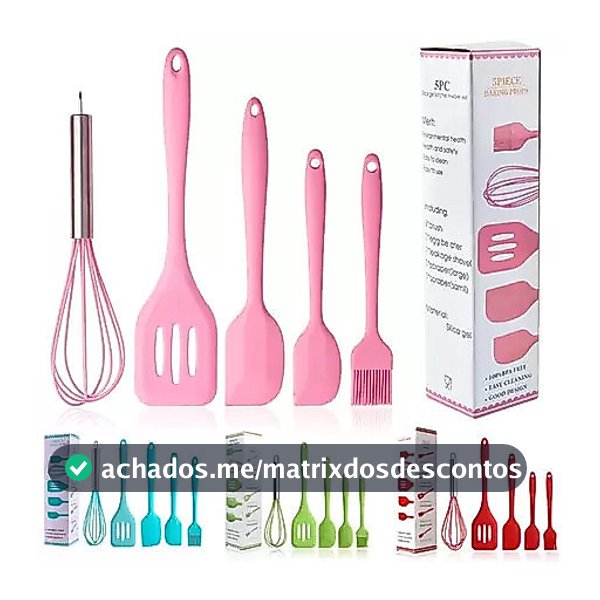 Kit 5 Peças Utensílios de Cozinha Silicone Colher Espátula Fue Espátula Pequena Pincel