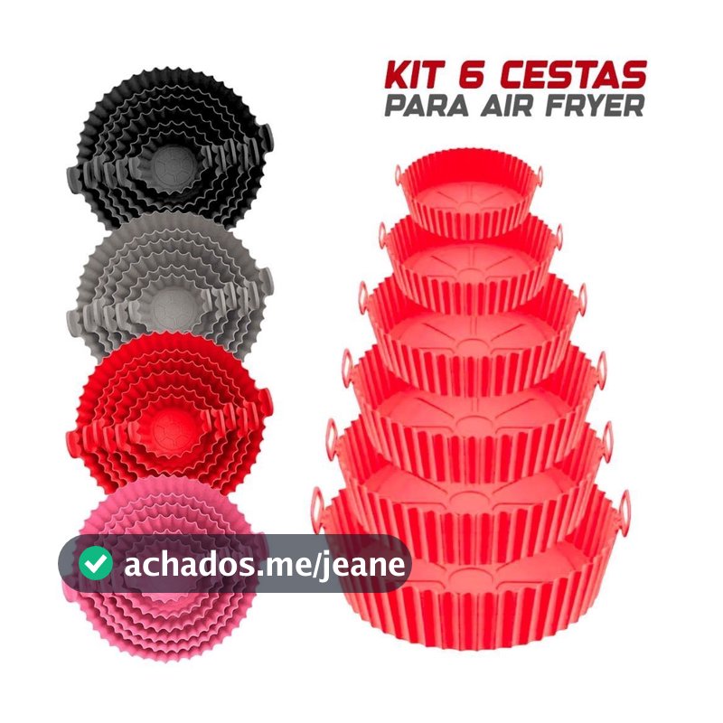 Kit 6 Formas de Silicone Para Air Fryer Reutilizável Tamanho Variado Protetor Assadeira Com Alça