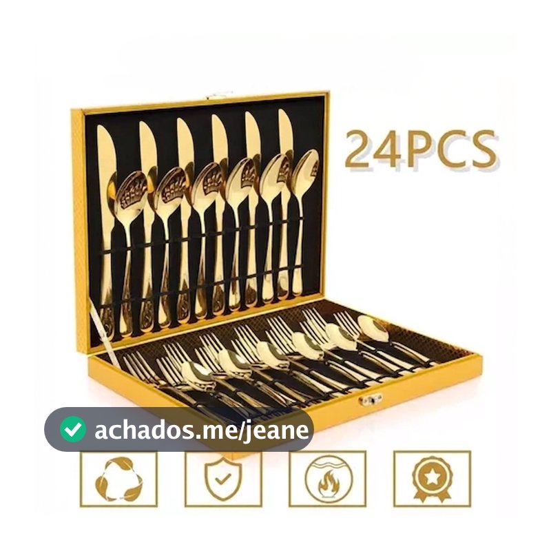 Belifou Kit 24 Jogo De Talheres Aço Inoxidável Dourados Conjunto