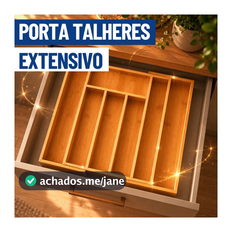 Porta Talheres Extensivo Bambu 7 Divisórias Extensível Ajustável Organizador Madeira