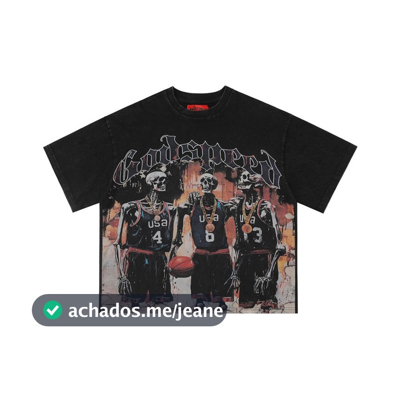 Godspeed Retro lavado camiseta angustiado bonito na moda Rock basquete crânio impressão em torno do pescoço das mulheres