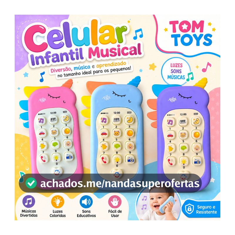 Celular Infantil Telefone Interativo Musical Unicórnio Bebê ou celular Dinossauro