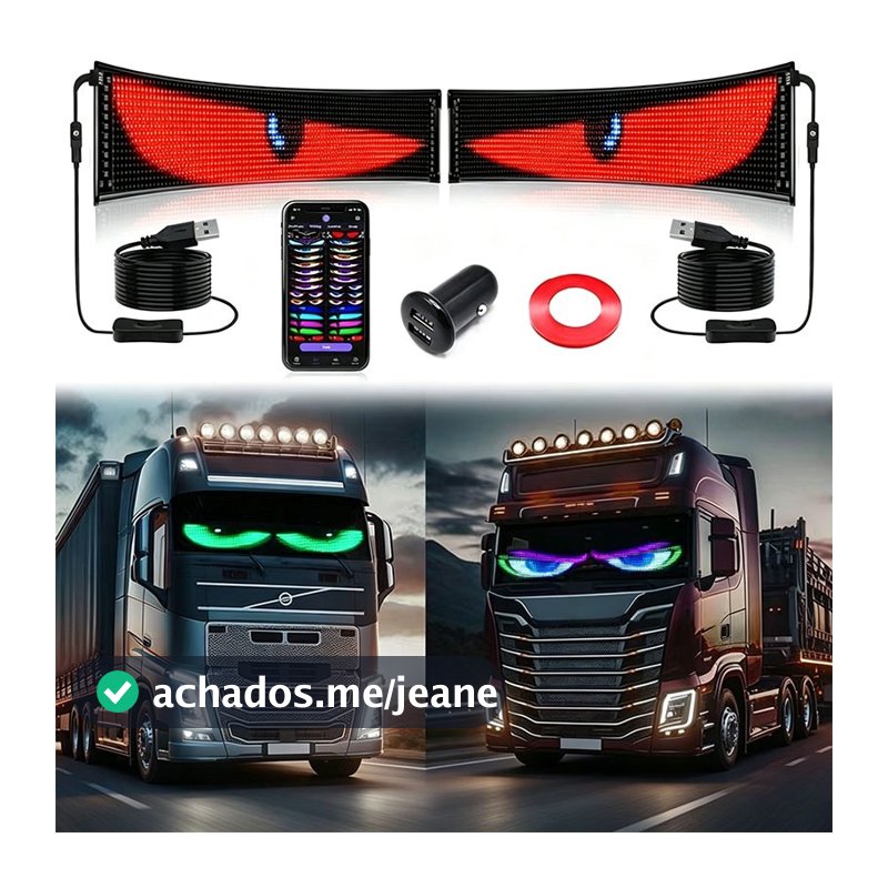 Festa Kit 2 Peças Luz LED Olho Do Diabo Programável Para Janela De Carro Caminhão Display Dinâmico HD USB 10x35cm