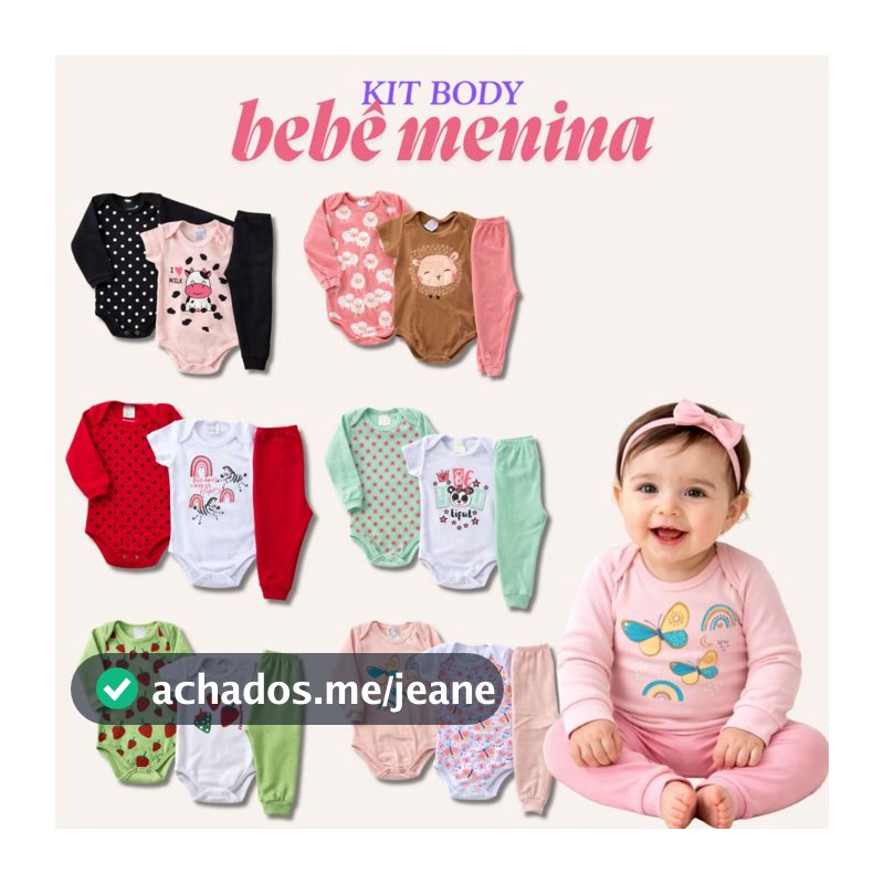 Kit 9 Peças Body Bebê Menina Ribana Manga Longa e Curta Meia Estação e Inverno Tamanho RN ao GG