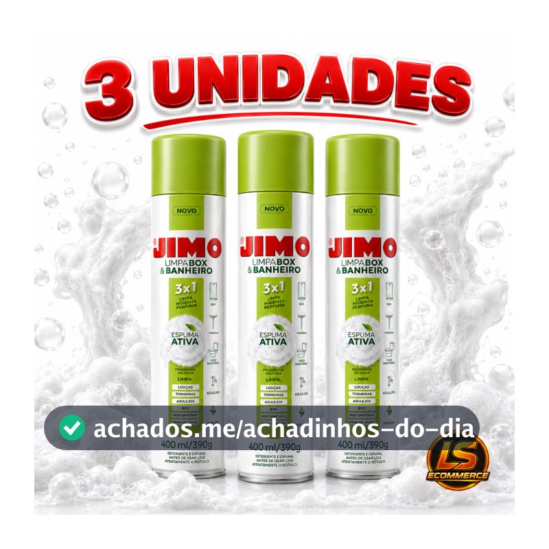 Kit até 3 Jimo Limpa Box e Vidros Limpeza Profunda Sem Manchas Brilho Instantâneo
