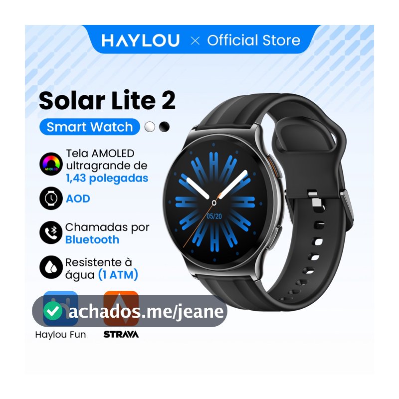 Haylou Solar Lite 2 Smartwatch Relogio Esporte Correndo Ritmo AMOLED AOD 1ATM Bluetooth 5.4 Masculino Feminino