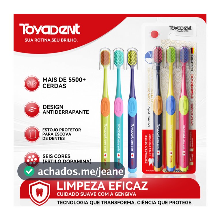 ToyaDent Escova de Dente,Cerdas Macias,Kit 3 Unidades+Capa Protetora,Design ergonômico