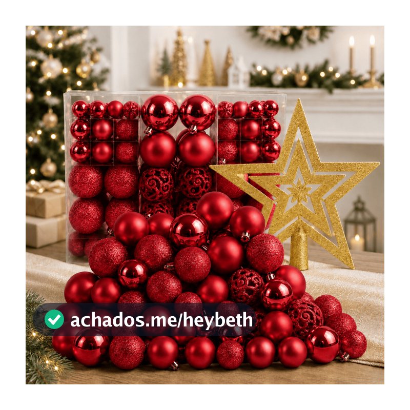 Kit 100 Bola + Brinde Estrela Enfeite Árvore Natal Decoração