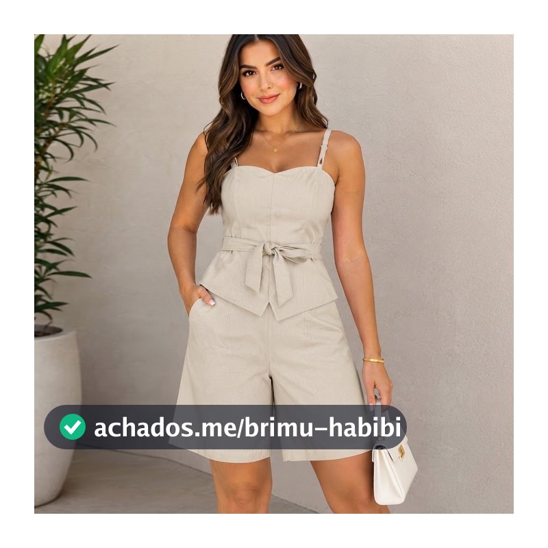 Conjunto Feminino Elegante com Blusa de Alças Finas e Bermuda Confortável - Twill