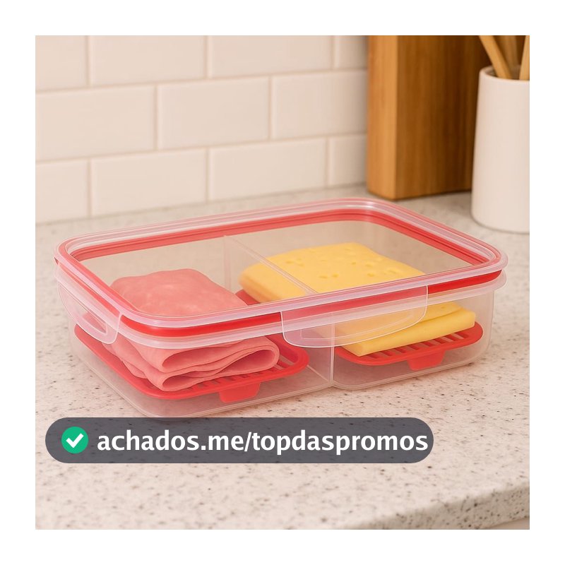 Porta frios hermético duplo presunto e queijo com fundo removível para conservar os alimentos e organizar a geladeira
