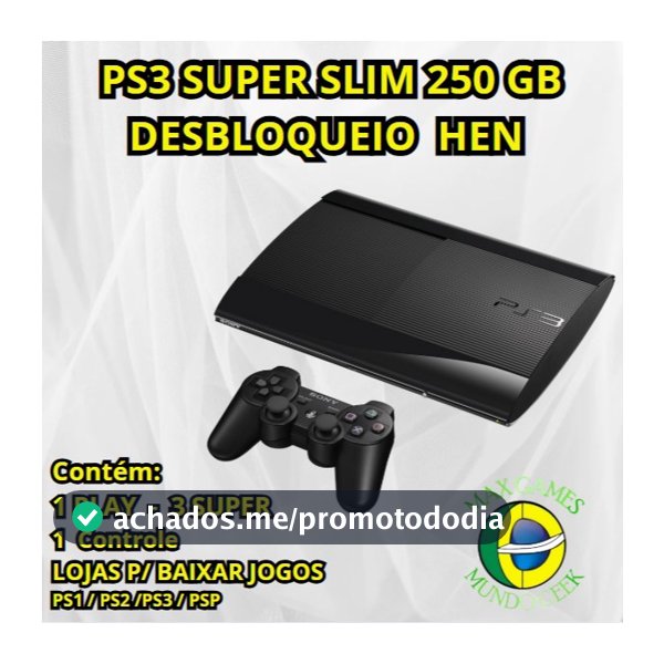 PS3 PLAYSTATION 3 SUPER SLIM 250 GB SONY H E N - 1 CONTROLE NOVO