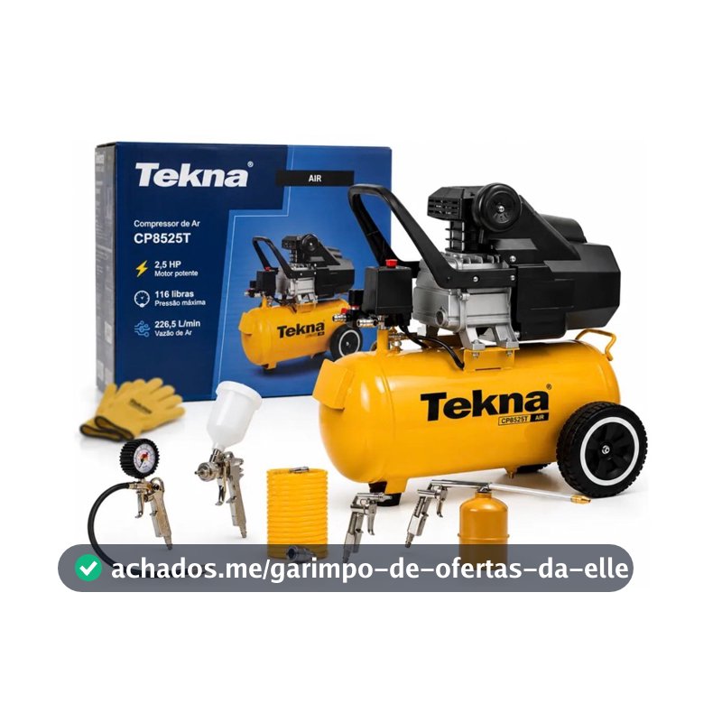 Compressor Ar Portátil Tekna 22 Litros 2.5 Hp + Kit Multiuso