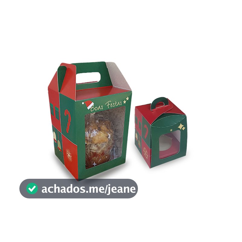 Kit Padrão Caixa p/ Panetone 100g / 500g c/ Visor Natal