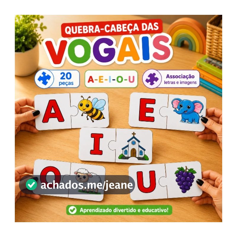 Quebra-Cabeça Educativo Vogais 20 Peças | Material Plastificado | Alfabetização Infantil | Educação Infantil