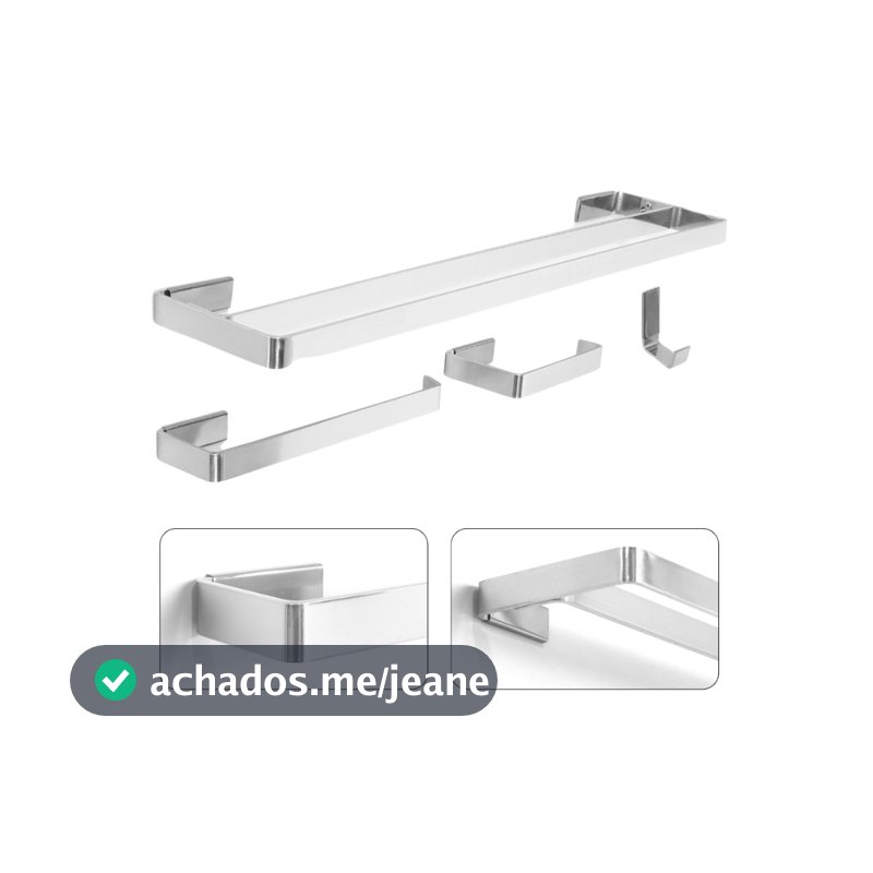 Kit Acessórios Banheiro Suporte Toalhas Duplo Casal Cromado Quadrado Alumínio Polido Luxo 4 Peças