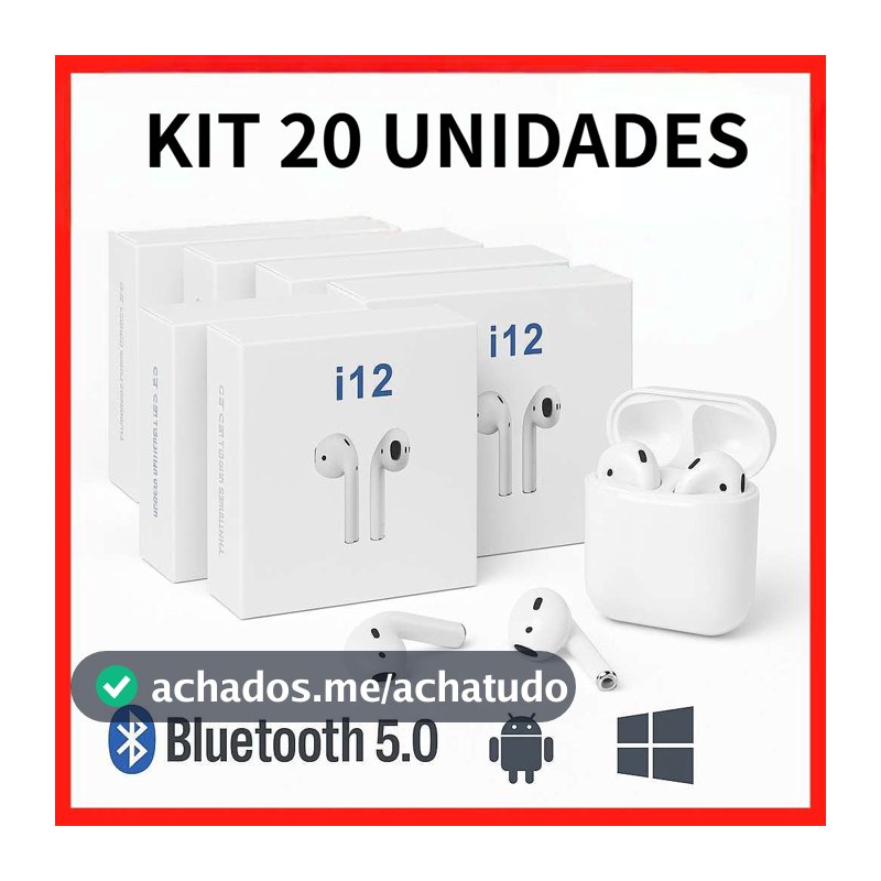 Kit 20/30/40 Fone de Ouvido Sem Fio i12 Tws Bluetooth 5.0 Com Touch