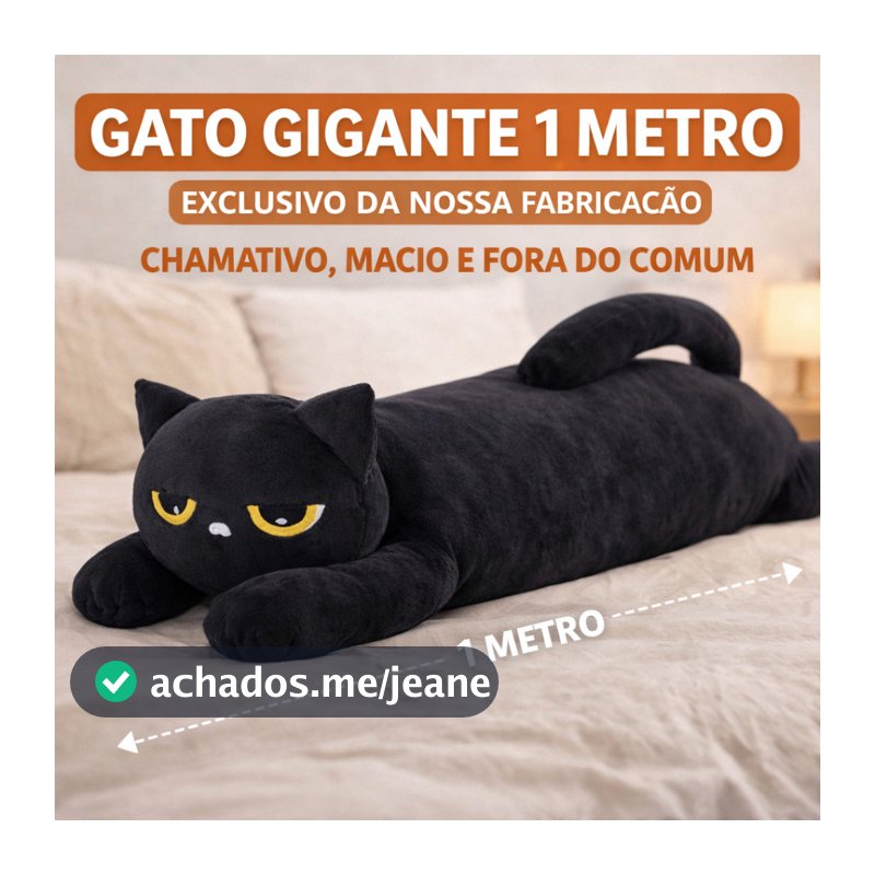 Gato Pelúcia Preto 1 Metro e 50 cm Gigante Almofada Travesseiro Macio Presente Exclusivo Loja
