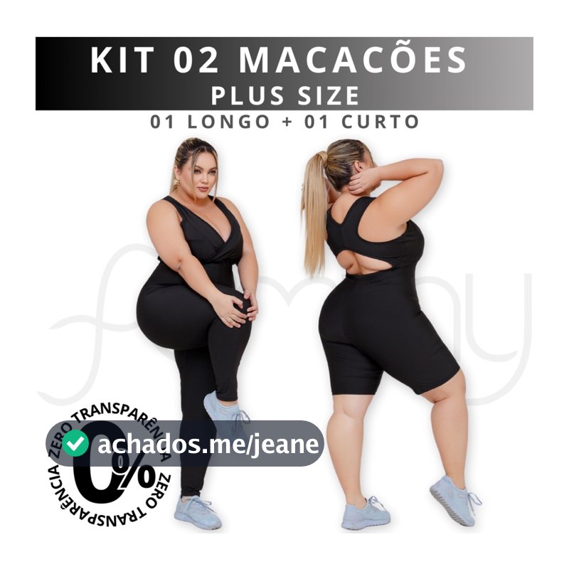 PLUS SIZE Kit 2 Macacão Fitness-  CURTO (SHORT) e LONGO (CALÇA)
