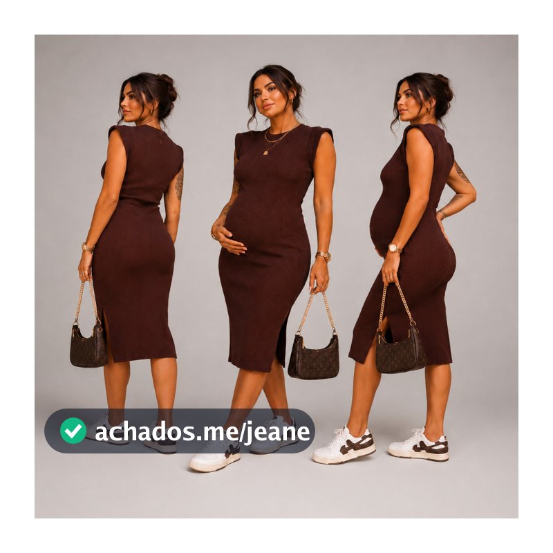 Vestido para Grávida Colado Midi Gestante Canelado Muscle Tee com Fenda  Confortável Casual e Elegante