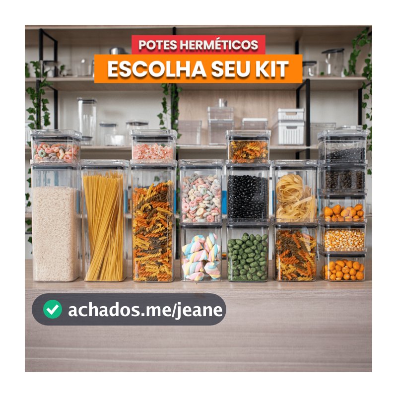 Kit Potes Porta Mantimentos Herméticos  em Acrílico Quadrado Cozinha Potes Herméticos Quadrados