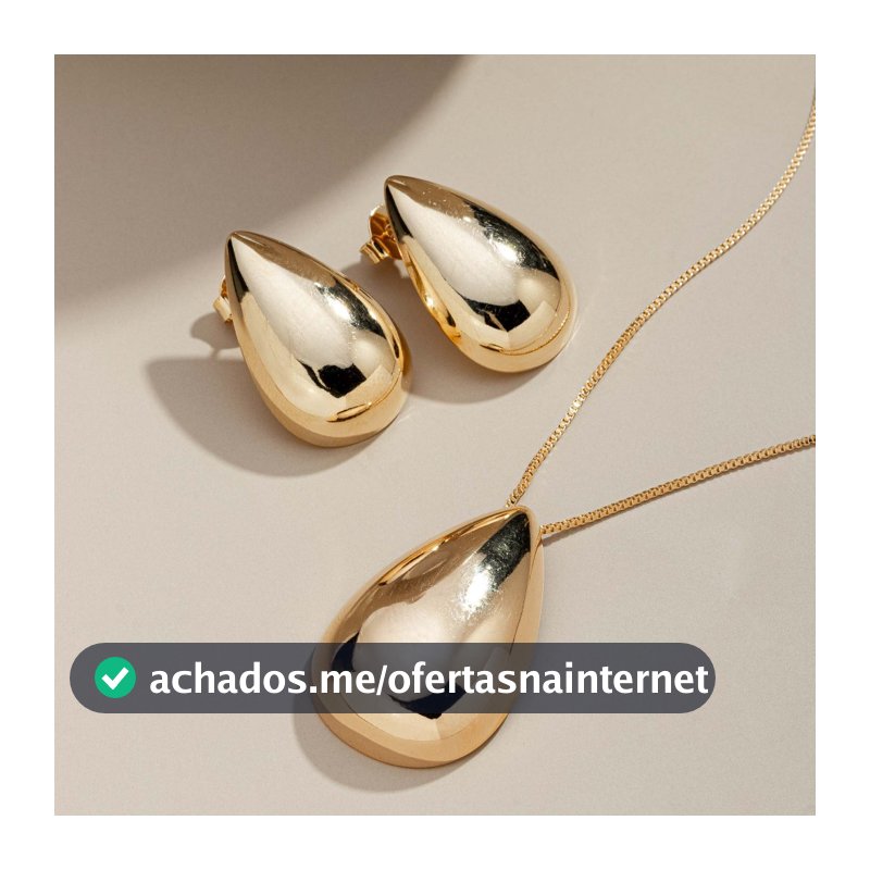 Conjunto Brinco e Colar Gota Folheado Ouro 18K