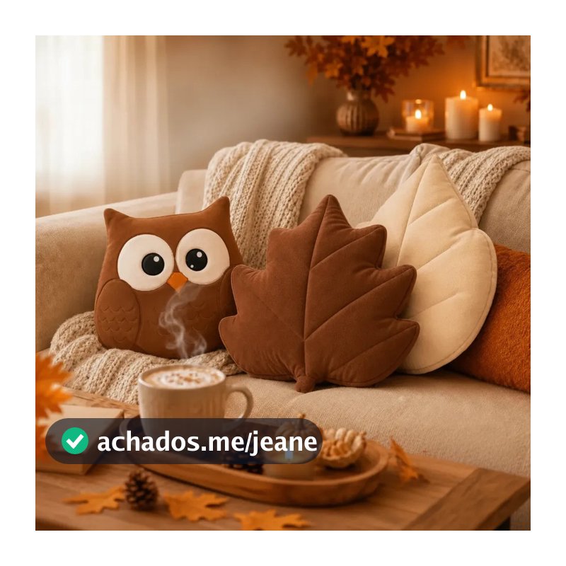 Trio Almofada Coruja Folha Outono Bordado 30 Cm Decoração