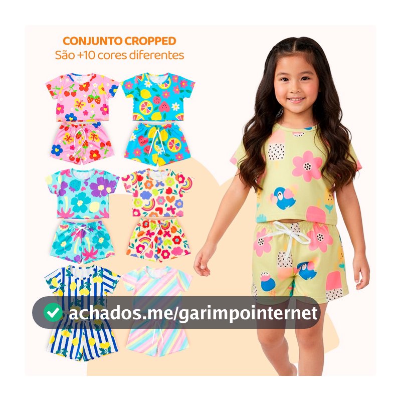 Kit 6 Peças de Conjunto Cropped Infantil Menina Moda Praia Verão Roupa Infantil Feminina de Calor Conjunto Verão Menina