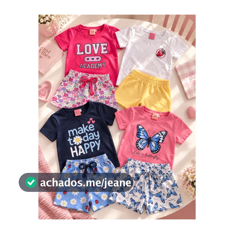 Kit 4 Peças Conjunto Menina Infantil Verão Roupa Menina Casual Algodão P ao 12 Anos  2 Blusas + 2 Shorts Sortido