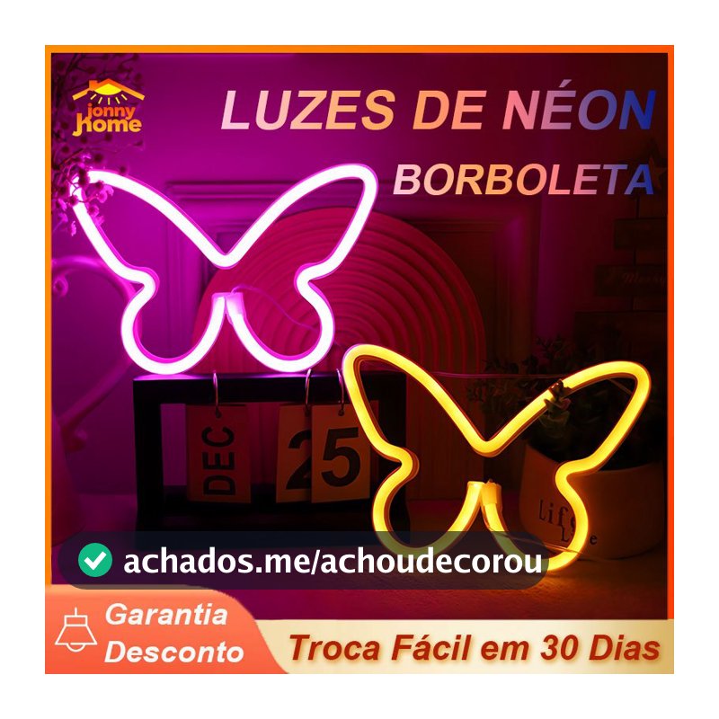 Luminária LED Neon Borboleta Decorativa Moderna Criativa USB Pilha Iluminação para Quarto Decoração