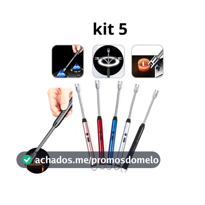 Kit 5 Isqueriros Acendedor De Fogão Isqueiro Eletrico Fogão Churrasqueira Vela Original UBS Recarregavel
