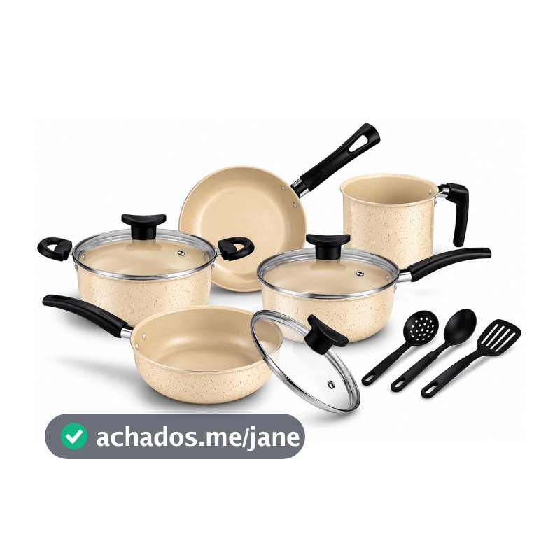 Jogo de Panelas Elegance Antiaderente Teflon 9 Peças Tampa Vidro