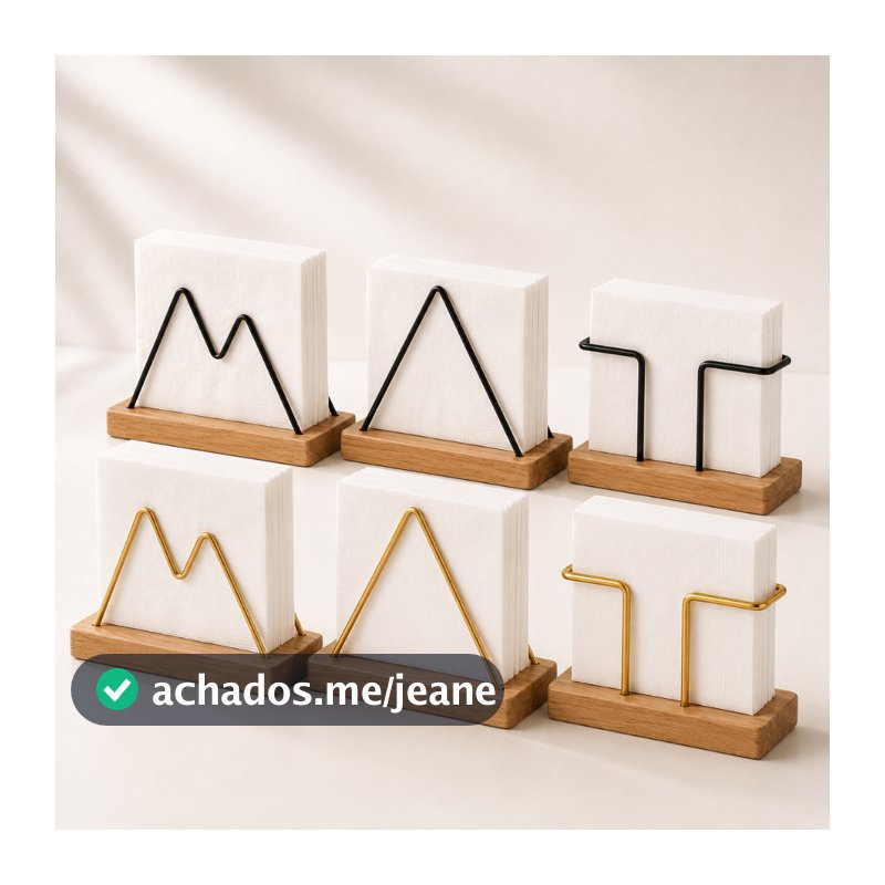Porta Guardanapo Madeira Aço Moderno Preto Dourado Guardanapos Cozinha Mesa Posta