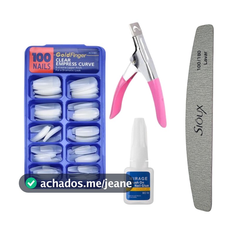 Kit Alongamento de Unha - Alicate + Unha Bailarina Leitosa + Cola com Pincel + Lixa