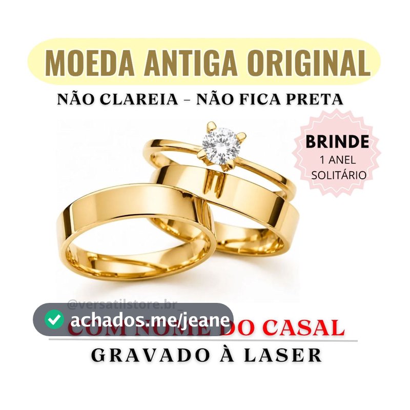 PAR DE ALIANÇA MOEDA ANTIGA + NOME E DATA