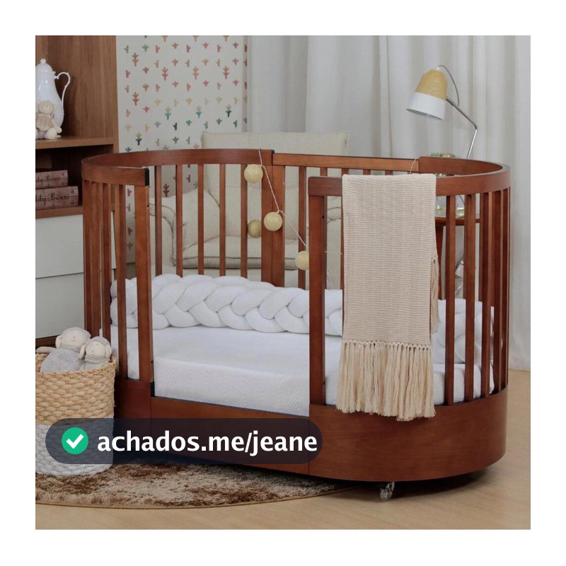 Berço Redondo Evolutivo 3 em 1 Wave Mel | Mini Berço + Berço + Mini Cama | MDF/Madeira