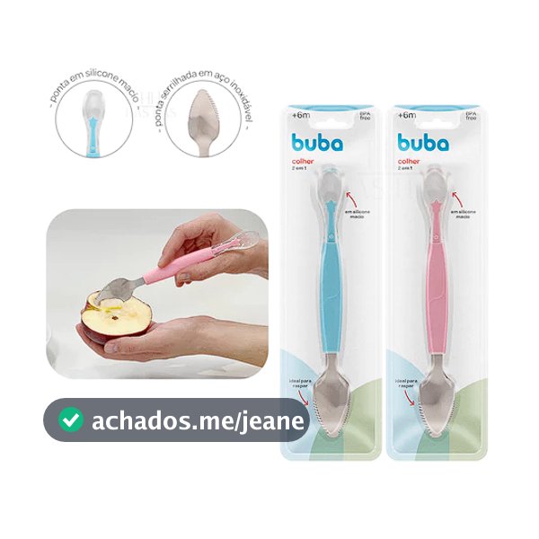 Colher 2 em 1 Buba Raspa Frutinha e Colher Silicone Papinha Bebê
