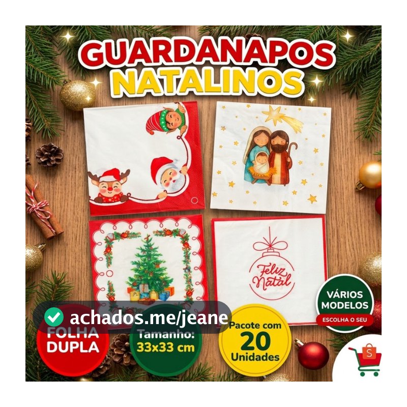 Guardanapo De Papel Natalino Folha Dupla 33x33cm Pacote Com 20 Unidades Decoração Mesa Posta Natal