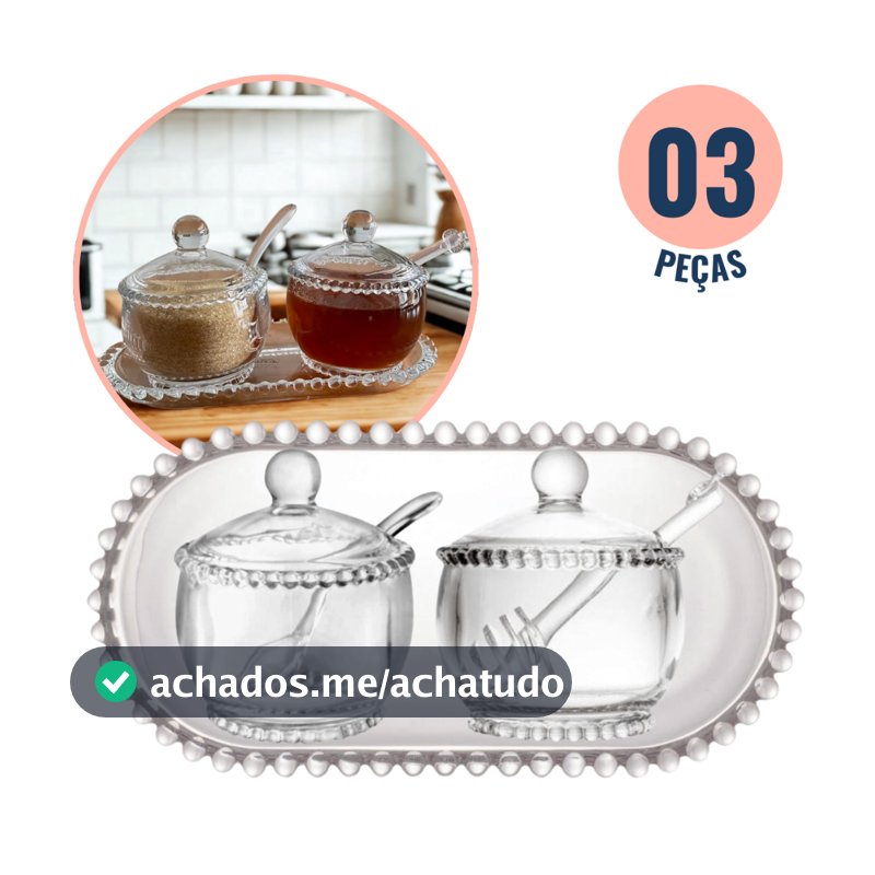 Kit 3 Peças Açucareiro Meleira E Travessa Cristal Pearl Bolinha Wolff