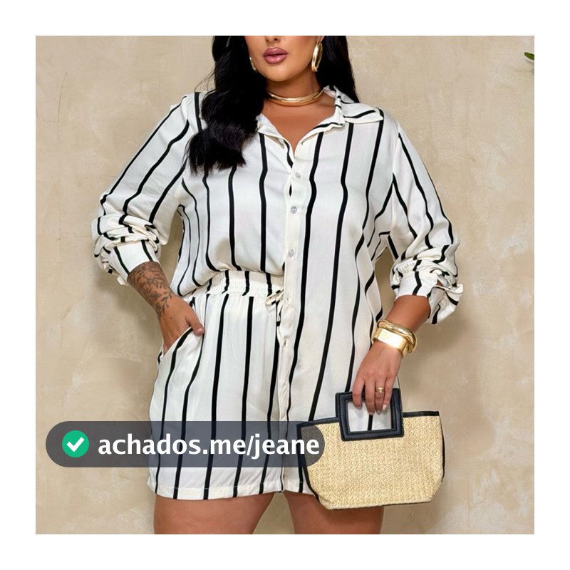 Conjunto listrado plus size short e camisa GG G1 G2