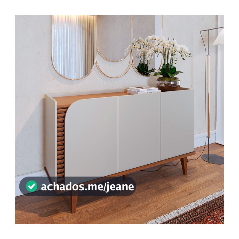 Aparador Buffet Para Sala de Jantar 3 Portas Elora C04 Off White Matte Freijó - Lyam Decor