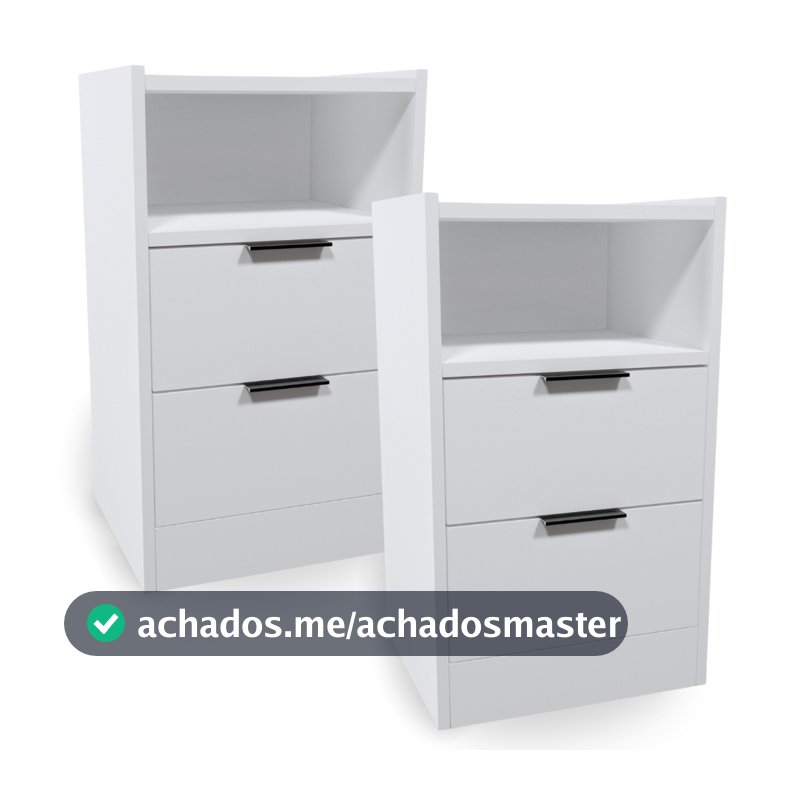 Kit 2 Mesas de Cabeceira com 2 Gavetas e Nicho 100% MDF Branca Alta 65cm Para Quarto Casal - Já Montada