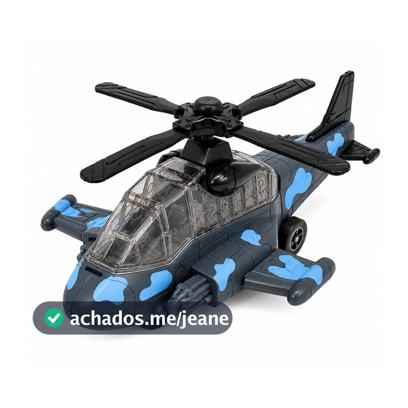 Helicóptero Militar Infantil Brinquedo Bate e Volta Anda Sozinho Desvia de Obstáculos com Luz e Som