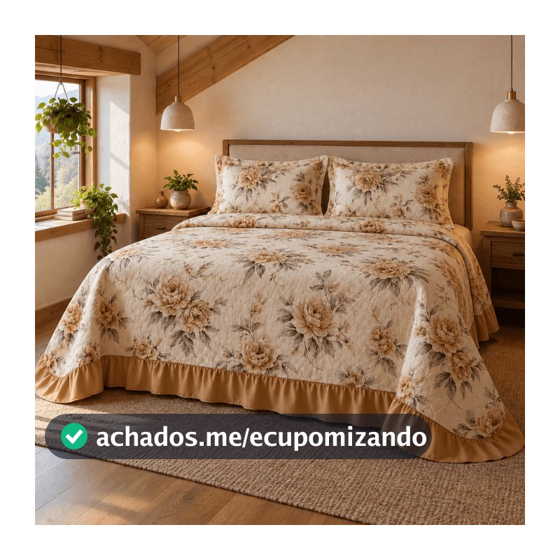 Colcha Queen Cama Posta Box Tecido Estampado Com Babado Cores Vivas