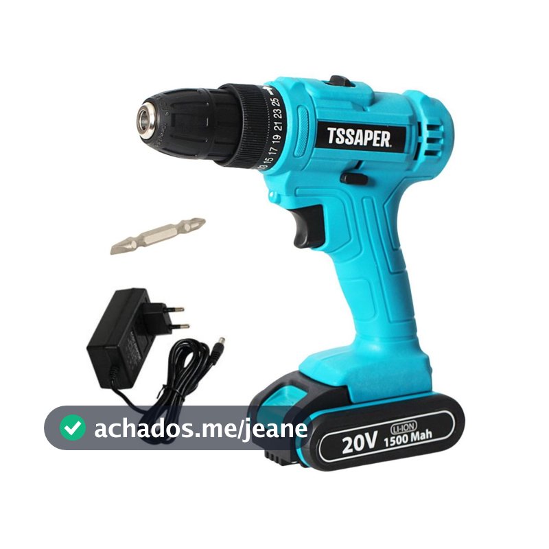 Furadeira e Parafusadeira 3/8 com Bateria 20v e fonte Tssaper TPA20