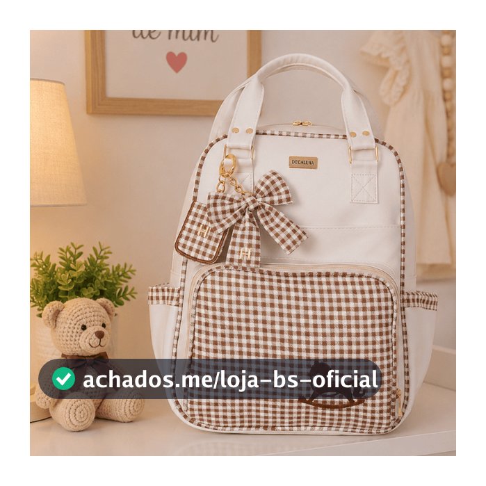 Mochila Multifuncional Maternidade Menina Menino Passeio Off/Xadrez Personalizado Informar Inicial - 01 Peça