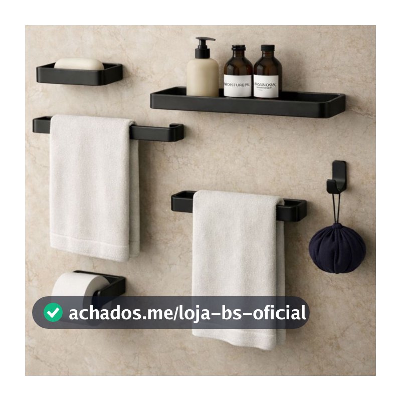 Kit Acessórios Para Banheiro Lavabo 6 Peças Toalheiro Inox Premium Suporte Parede Luxo Preto Cromado