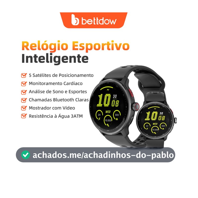 Smartwatch GPS BETTDOW com aplicativo de IA integrado, 100 modos esportivos, resistência à água de 3 ATM e tela AMOLED