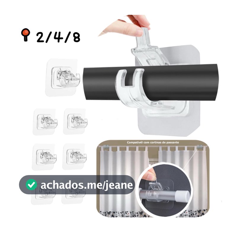 2/4/8pcs Suporte De Haste De Cortina Autoadesivo Ganchos Clipes De Parede Ajustáveis Para Parede
