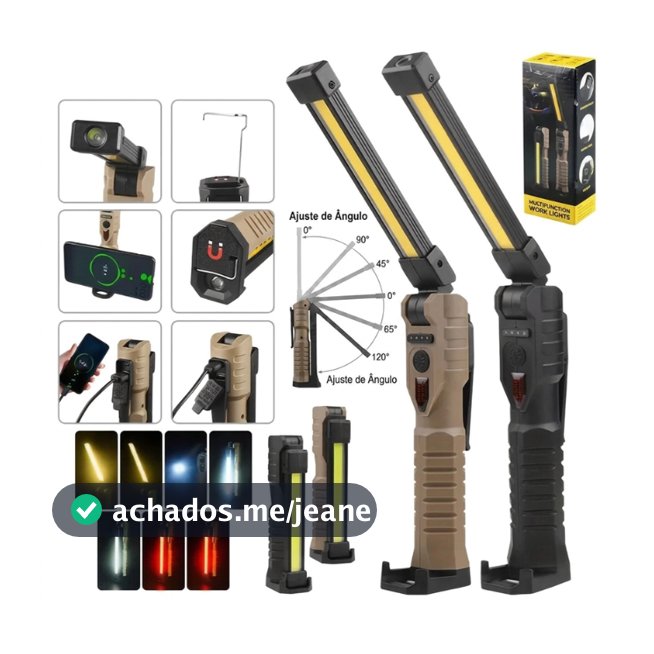 Lanterna Profissional de Trabaho Recarregavel Led Com Imã 90 Grau Articulado Luz Para Camping Pesca